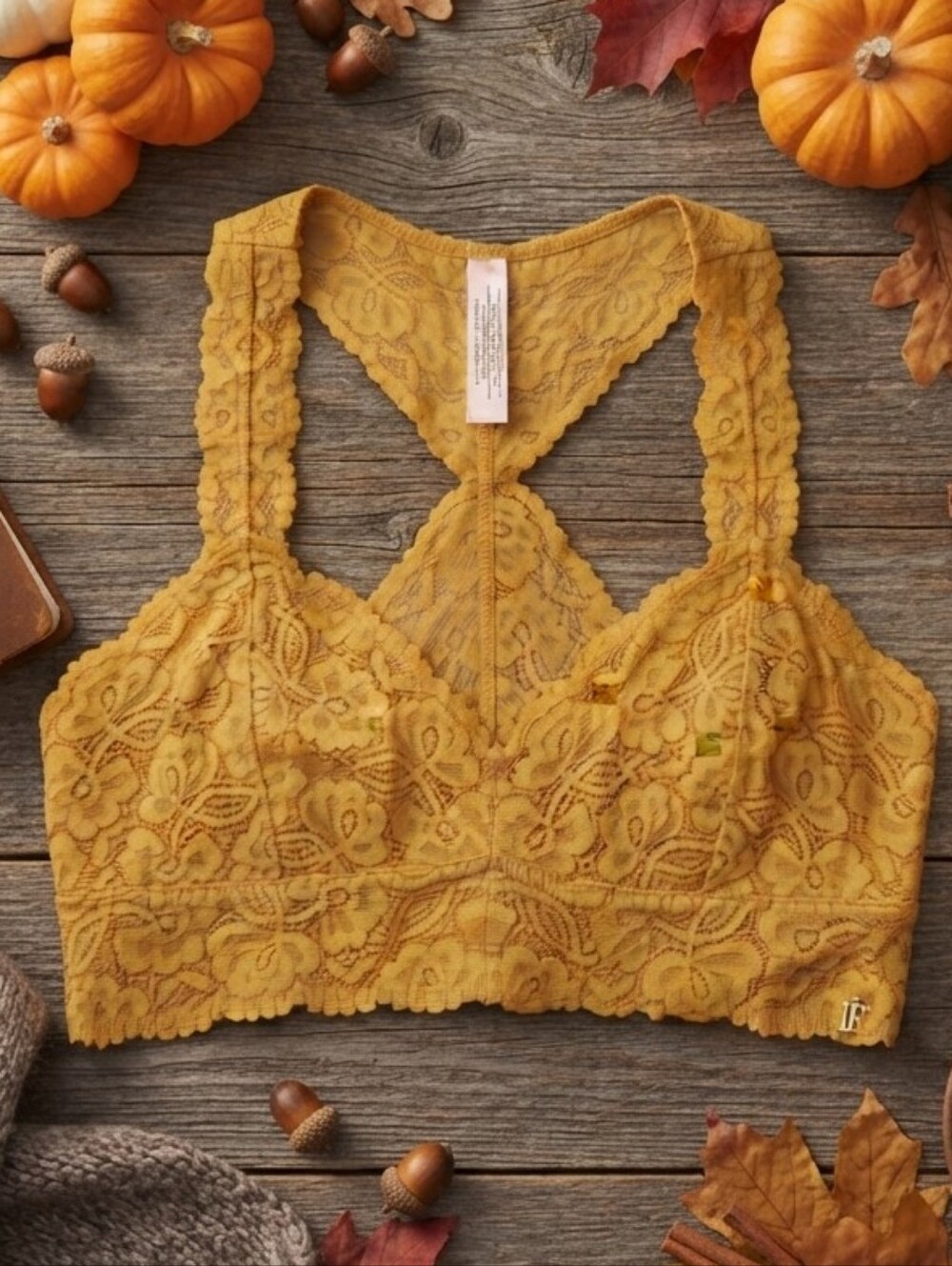 Free People Intimately Mustard Yellow Lace Racerback Bralette M